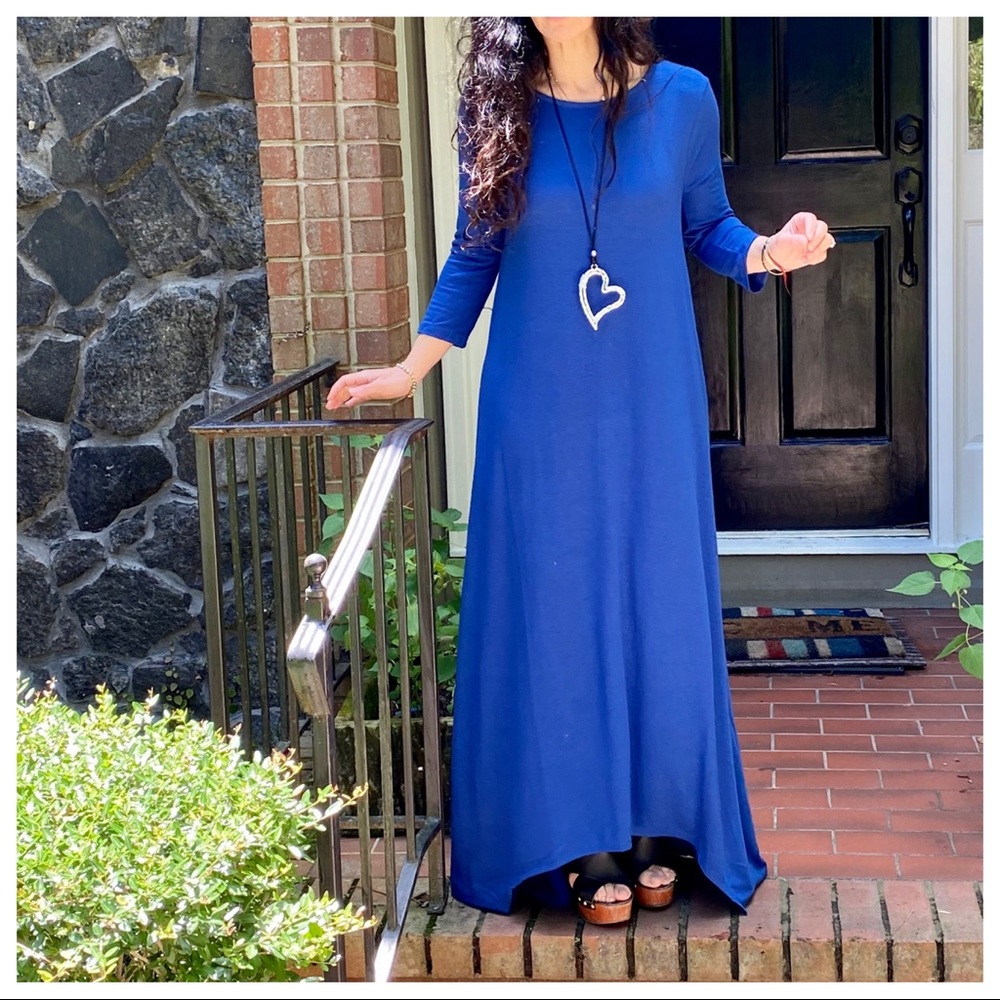 SAPPHIRE BLUE SIDE POCKETS MAXI DRESS - Picture 5 of 16